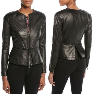 Emporio Armani pleated jacket in lamb leather. Leather jacket zips and ties
